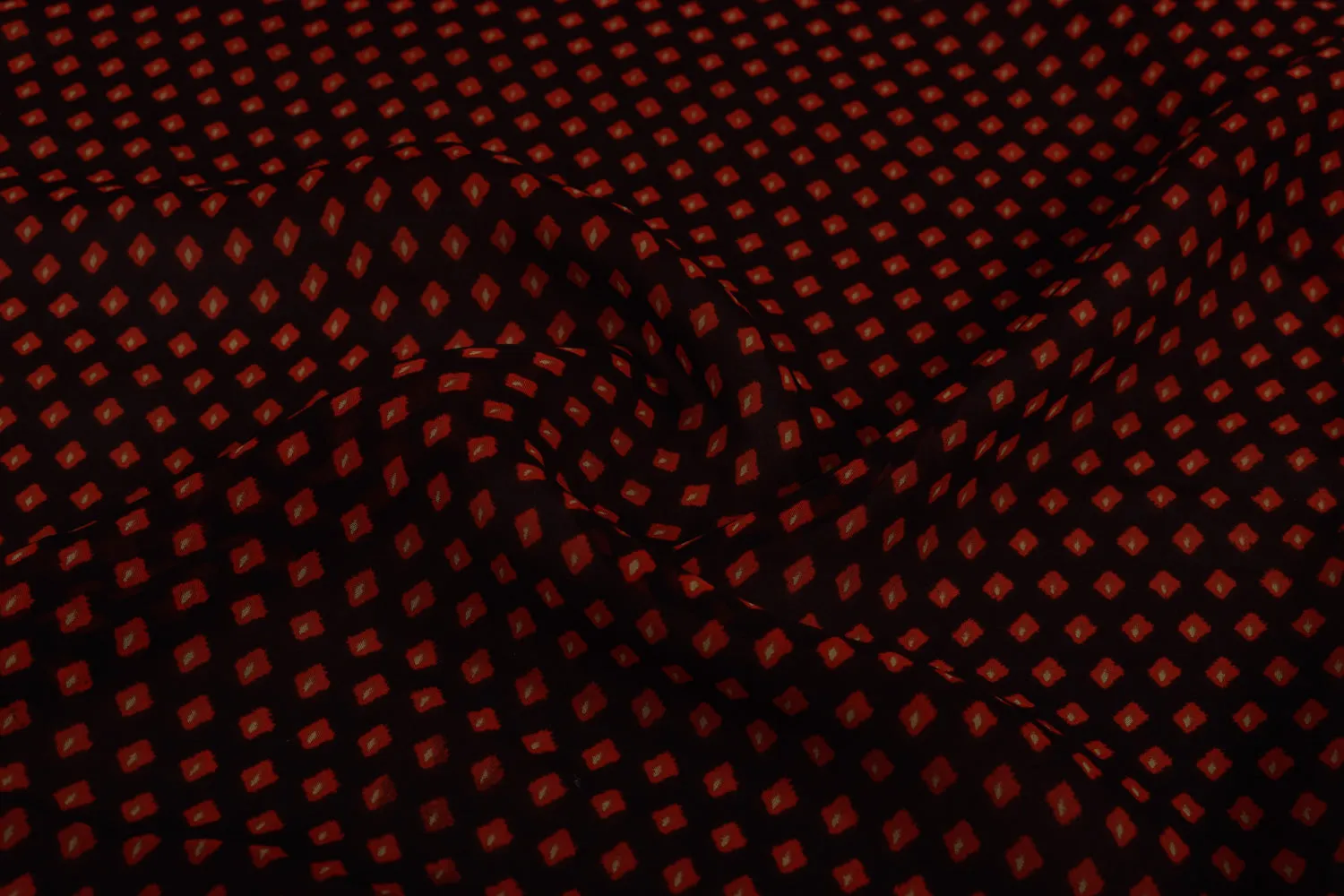 Red & Black Motifs Printed Organza Fabric