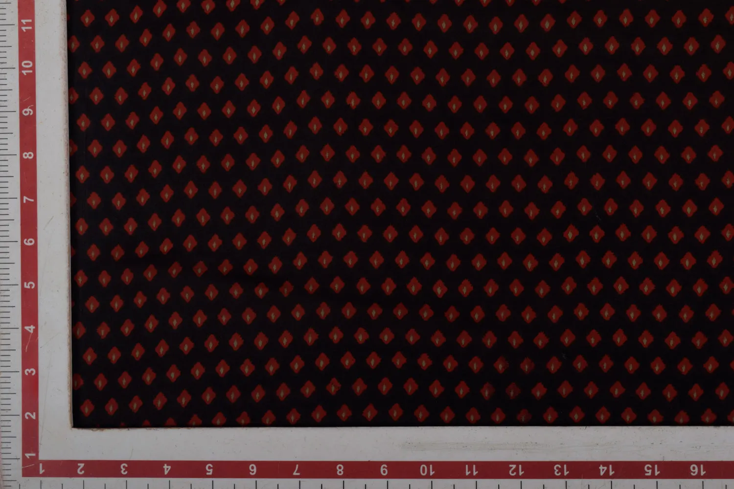 Red & Black Motifs Printed Organza Fabric