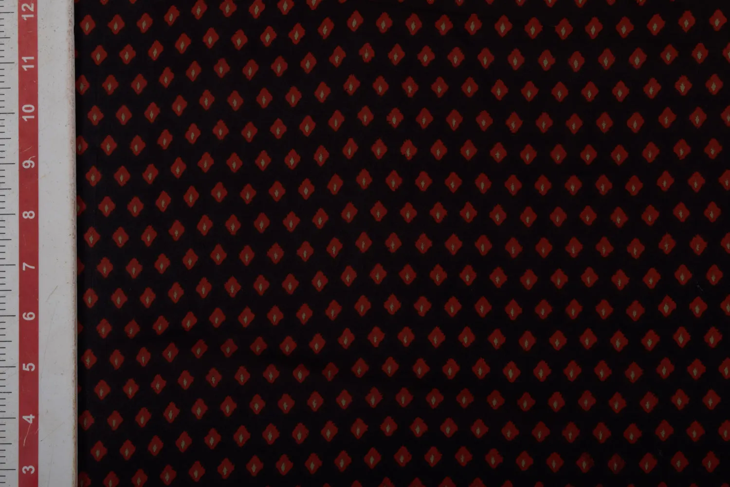 Red & Black Motifs Printed Organza Fabric