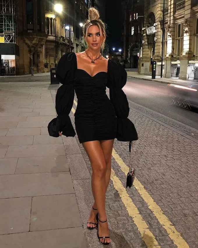 SAMIR PUFFY SLEEVES BODYCON DRESS