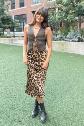 Satin Leopard Midi Skirt