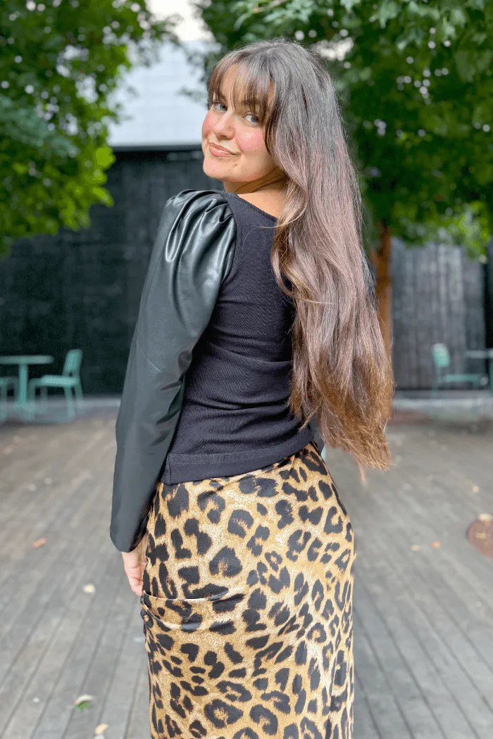 Satin Leopard Midi Skirt