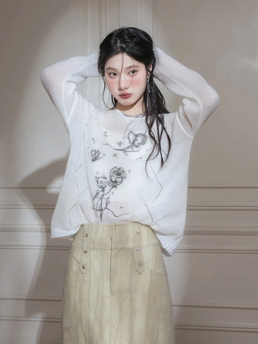 Shadow Spring-feel Printed Loose Sweater