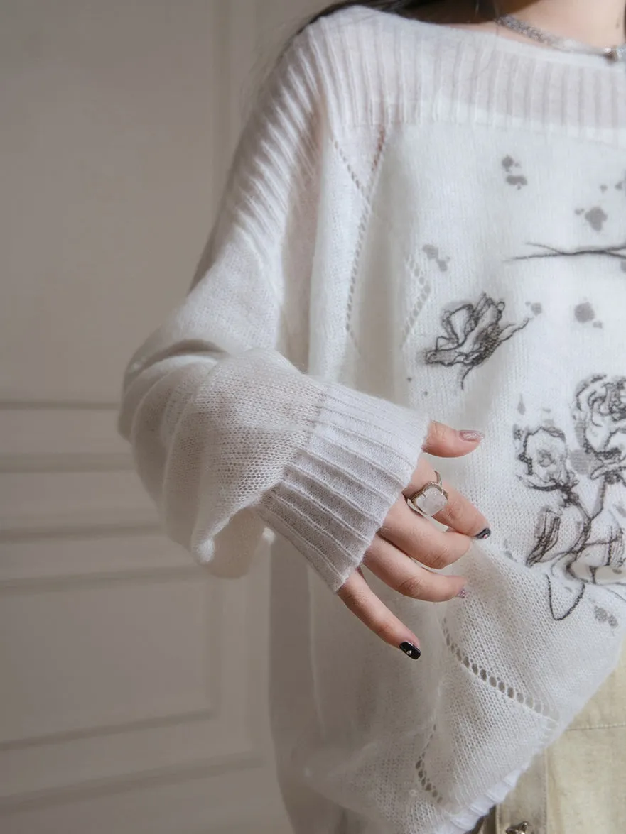 Shadow Spring-feel Printed Loose Sweater