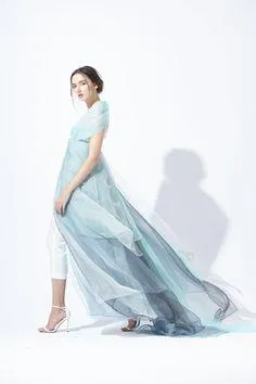 silk organza checks ivory x blue color 44&quot;width