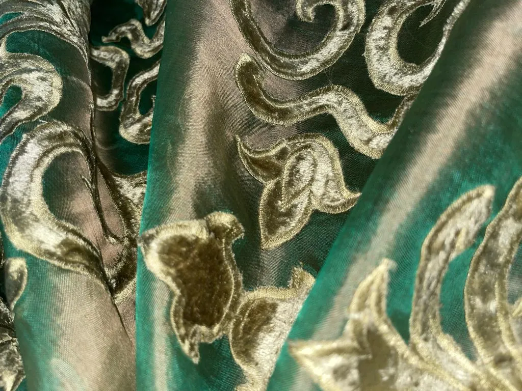 Silk Organza with velvet embroidery available in 2 colors brown and green [9626/9627]