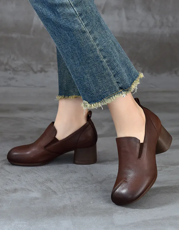 Spring Comfortable Leather Elegant Chunky Heels Shoes