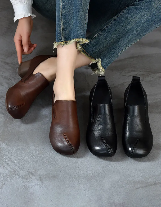 Spring Comfortable Leather Elegant Chunky Heels Shoes