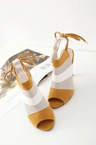 STRIPED SLINGBACK OPEN TOE BOOTIE