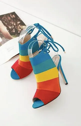 STRIPED SLINGBACK OPEN TOE BOOTIE
