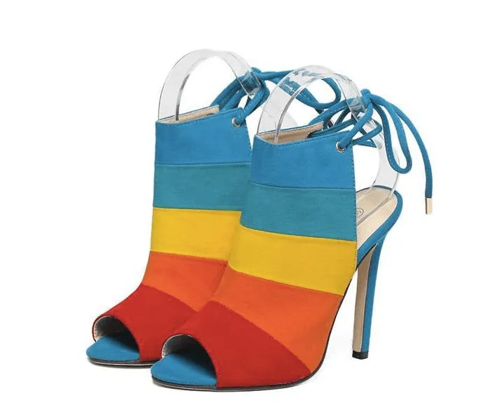 STRIPED SLINGBACK OPEN TOE BOOTIE
