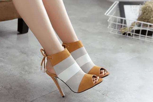 STRIPED SLINGBACK OPEN TOE BOOTIE