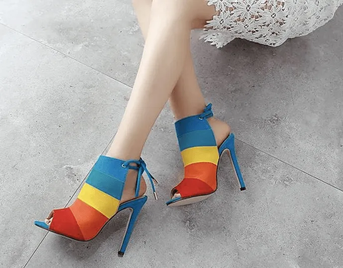 STRIPED SLINGBACK OPEN TOE BOOTIE