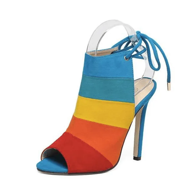 STRIPED SLINGBACK OPEN TOE BOOTIE