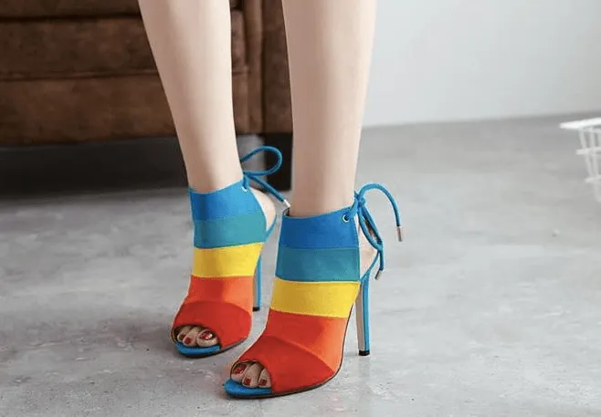STRIPED SLINGBACK OPEN TOE BOOTIE