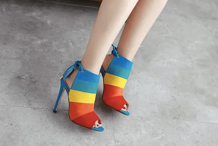 STRIPED SLINGBACK OPEN TOE BOOTIE