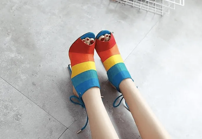 STRIPED SLINGBACK OPEN TOE BOOTIE
