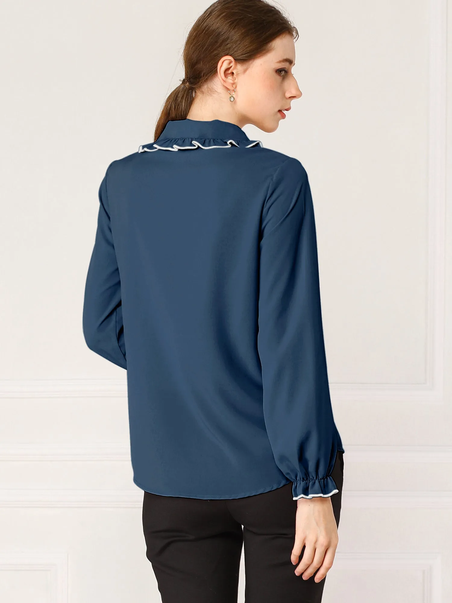 Sweet Ruffle Peter Pan Collar Long Sleeve Button Up Shirt
