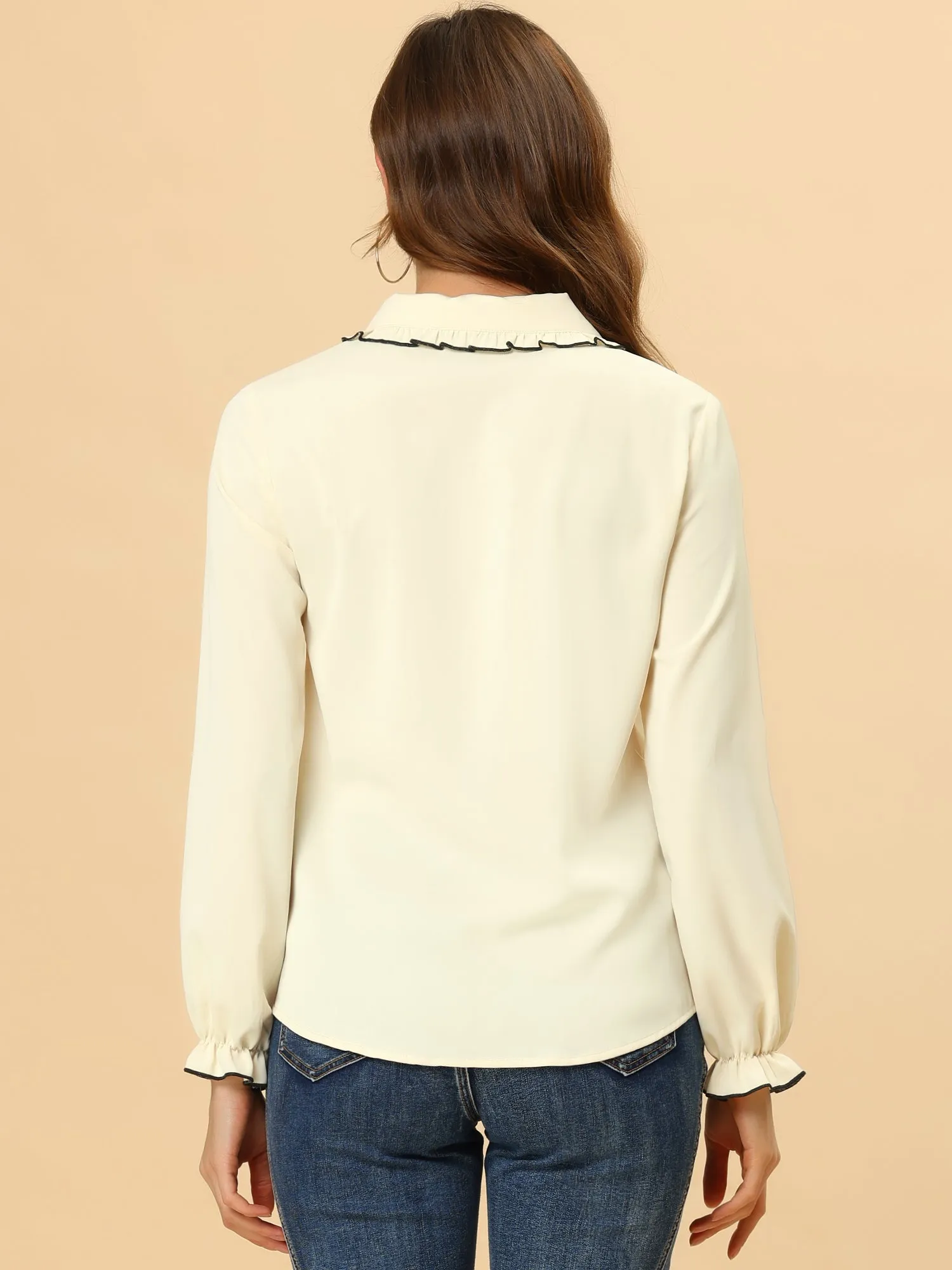 Sweet Ruffle Peter Pan Collar Long Sleeve Button Up Shirt
