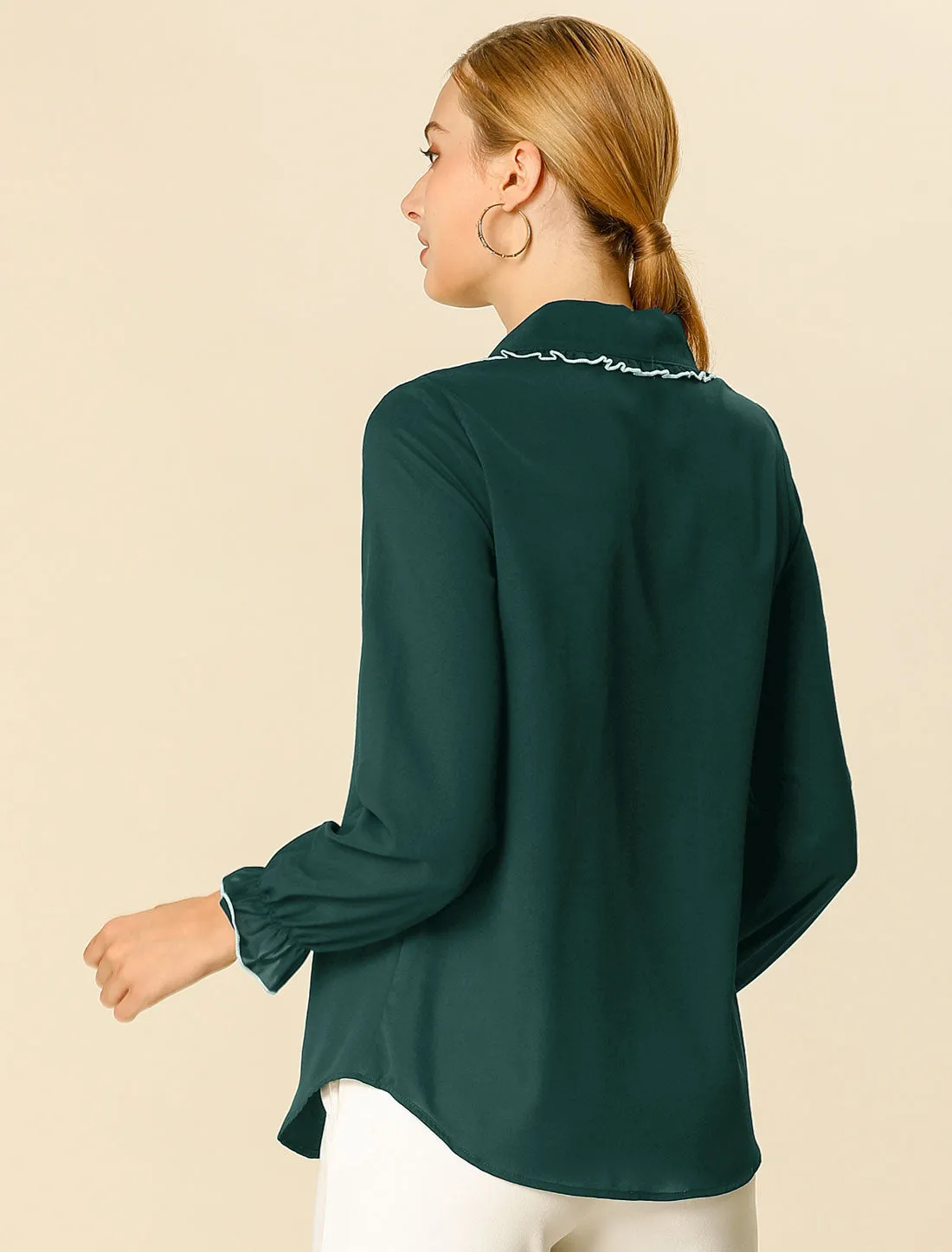 Sweet Ruffle Peter Pan Collar Long Sleeve Button Up Shirt