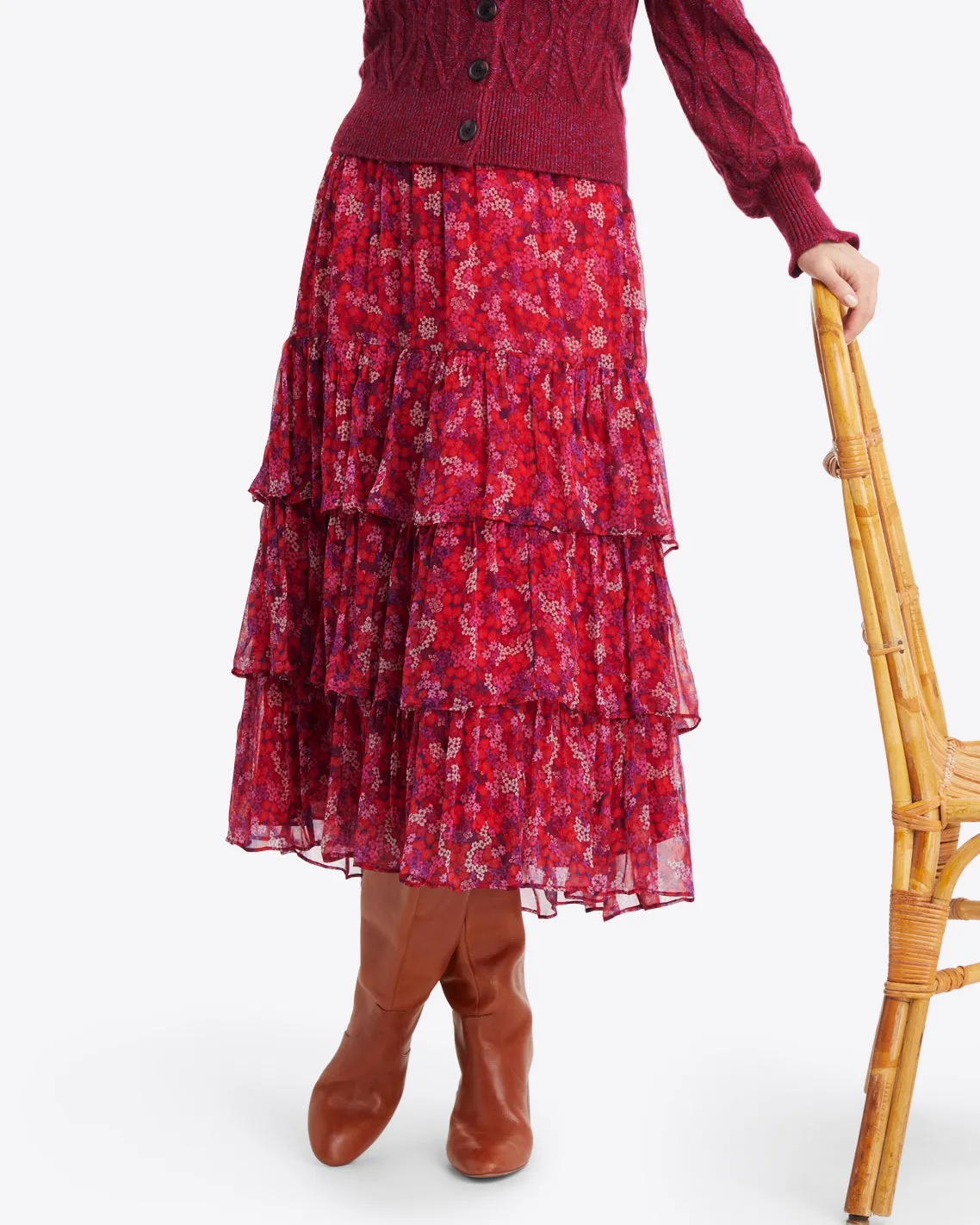 Tiered Midi Skirt in Garden Mum