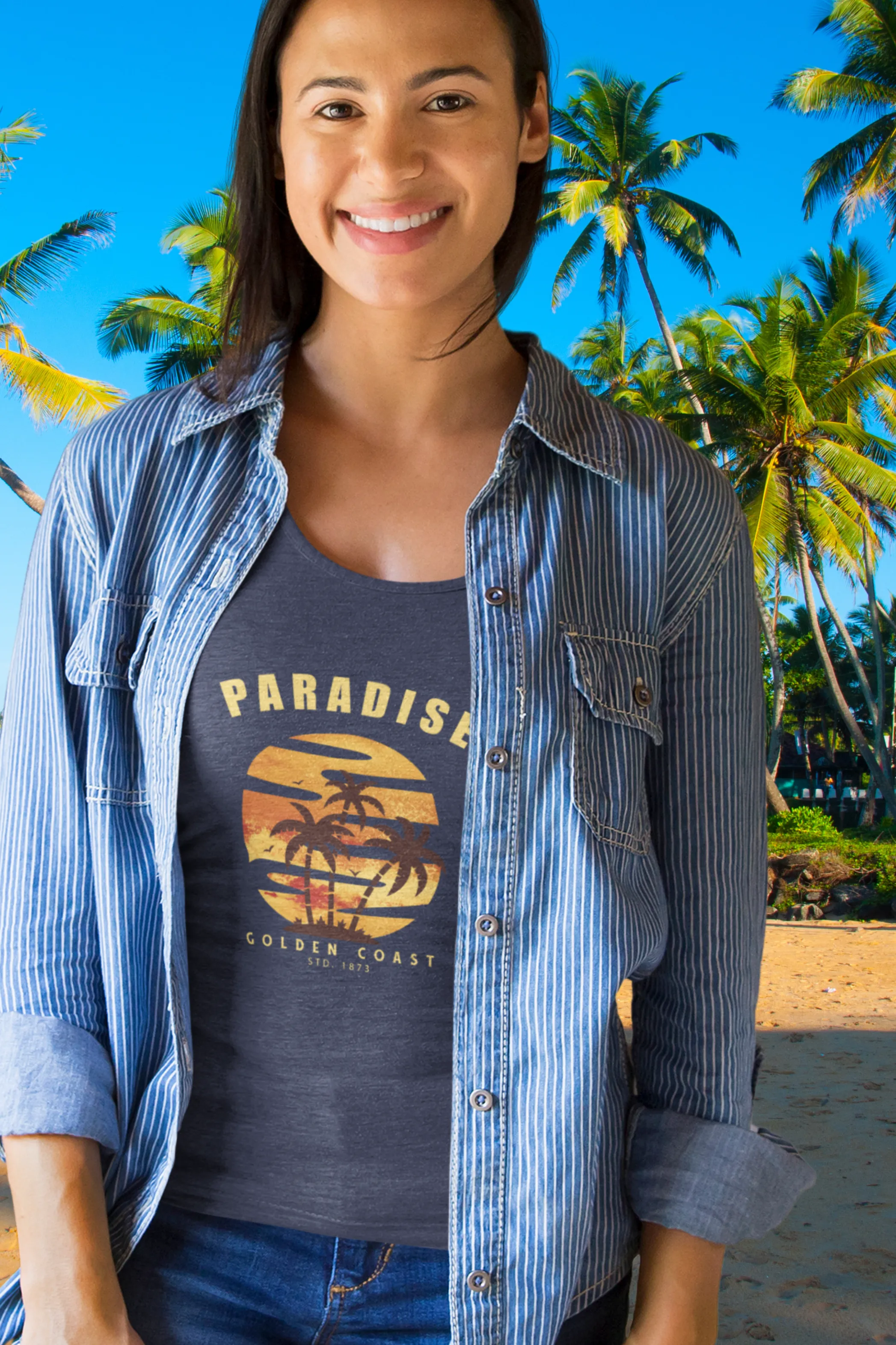 Tropical Paradise Printed Scoop Neck T-shirt for women