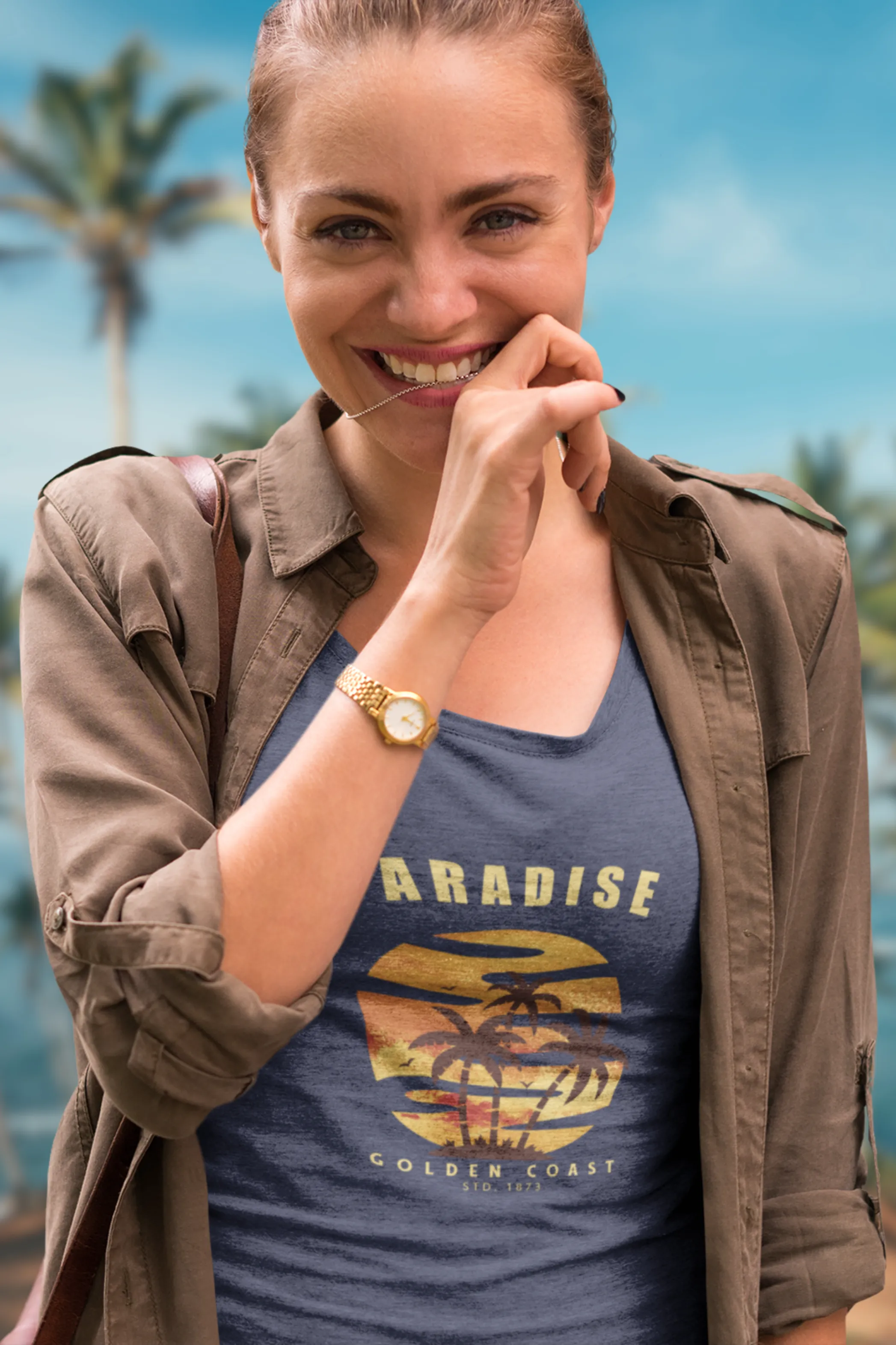 Tropical Paradise Printed Scoop Neck T-shirt for women