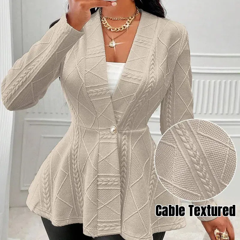 V-neck Ruffled Long-sleeved Coat Women Suit Elegant Office Lady Cardigan Light Khaki Slim Fit Jacks Tops Spring Autumn New