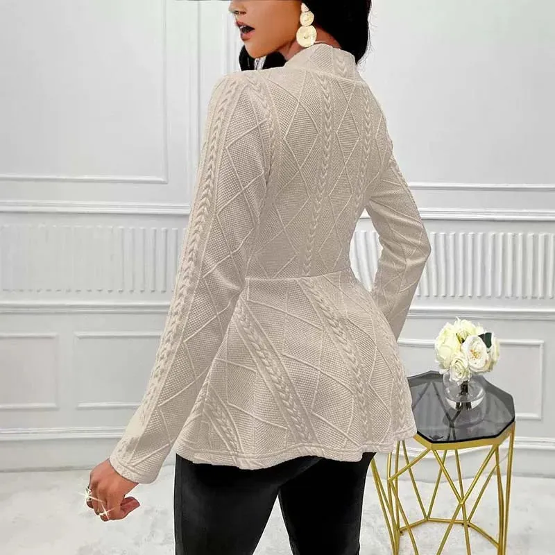 V-neck Ruffled Long-sleeved Coat Women Suit Elegant Office Lady Cardigan Light Khaki Slim Fit Jacks Tops Spring Autumn New