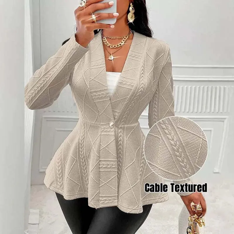 V-neck Ruffled Long-sleeved Coat Women Suit Elegant Office Lady Cardigan Light Khaki Slim Fit Jacks Tops Spring Autumn New