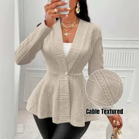 V-neck Ruffled Long-sleeved Coat Women Suit Elegant Office Lady Cardigan Light Khaki Slim Fit Jacks Tops Spring Autumn New