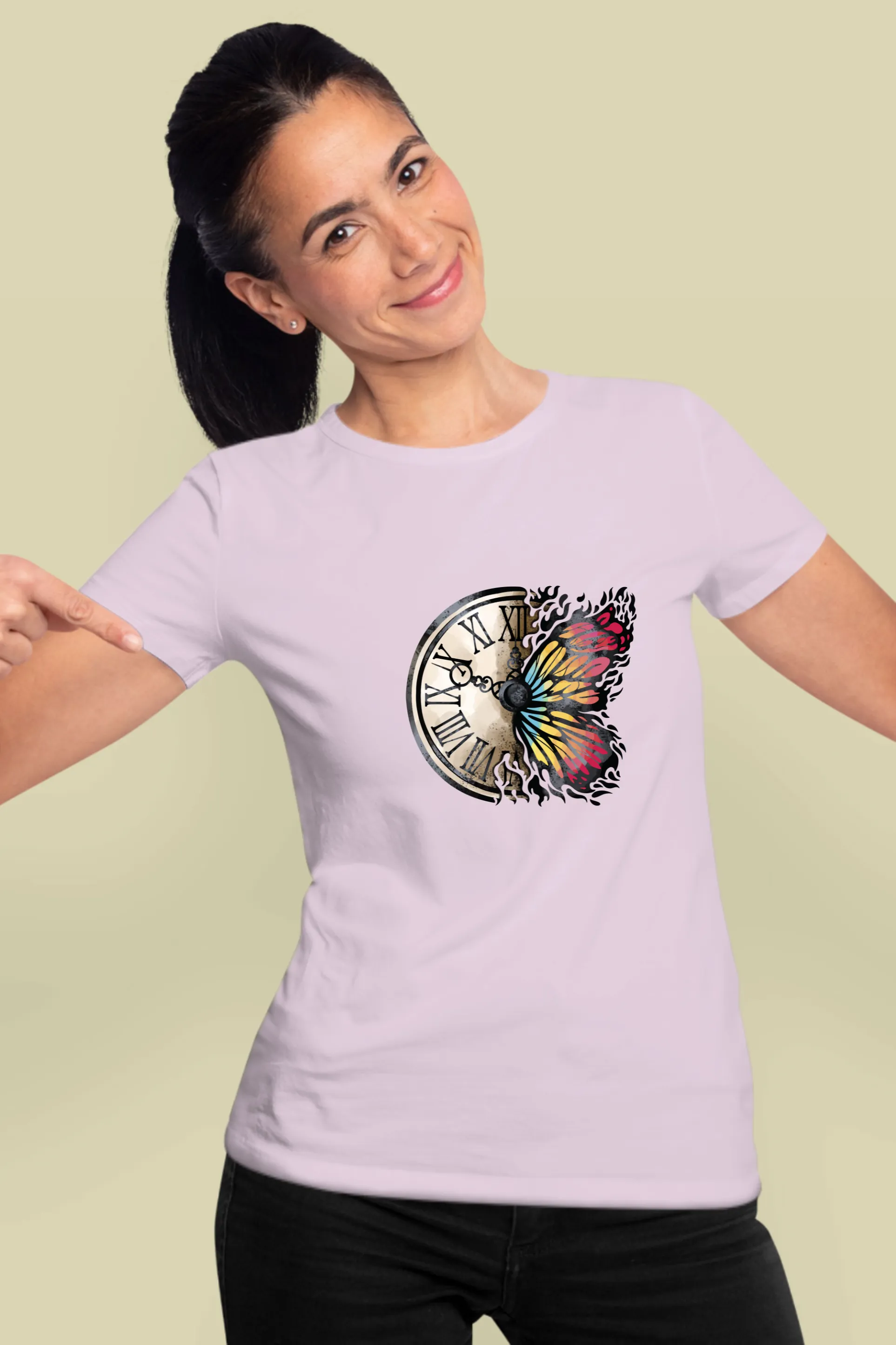 Vintage Clock Printed T-shirt for women
