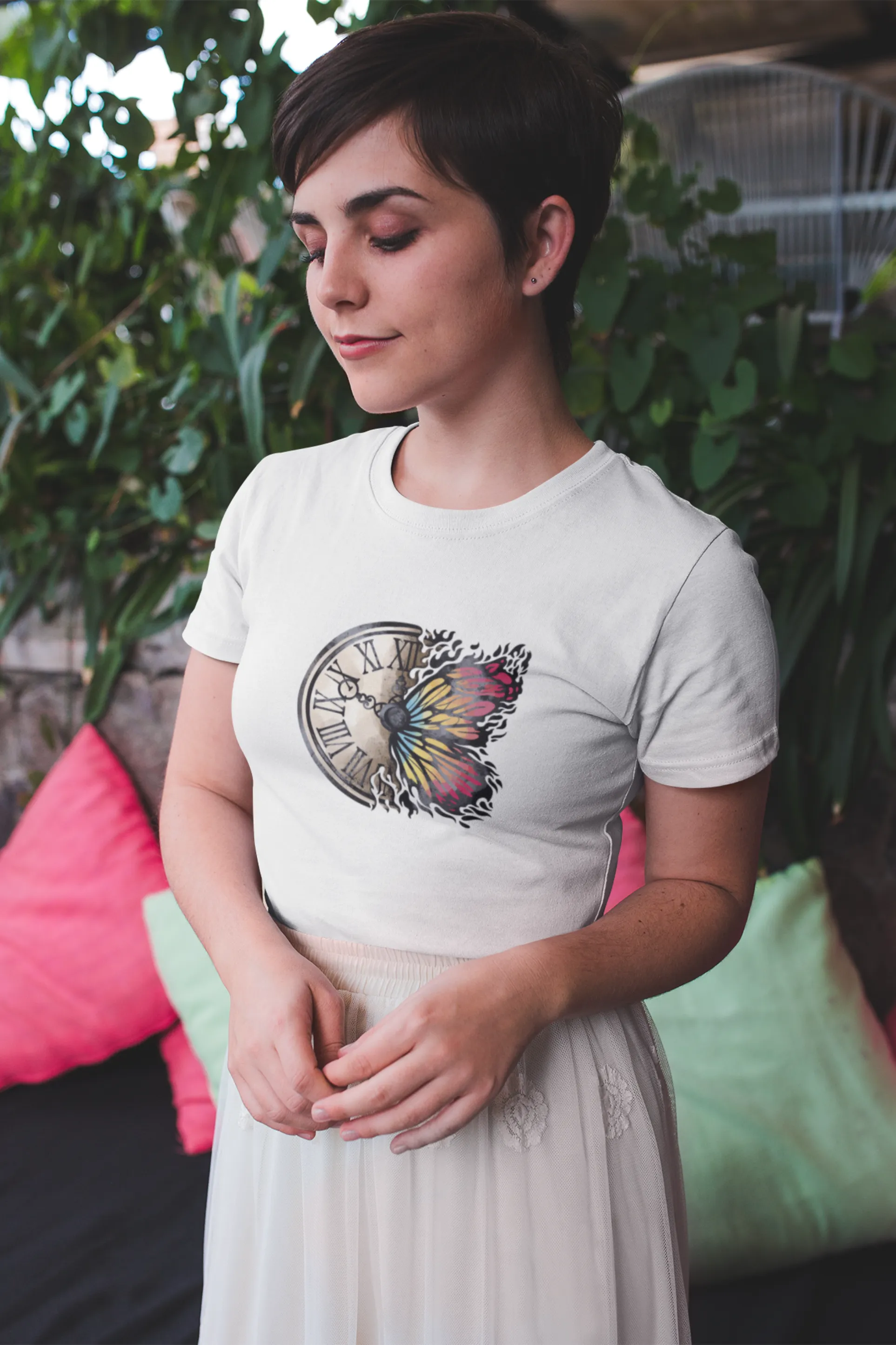 Vintage Clock Printed T-shirt for women