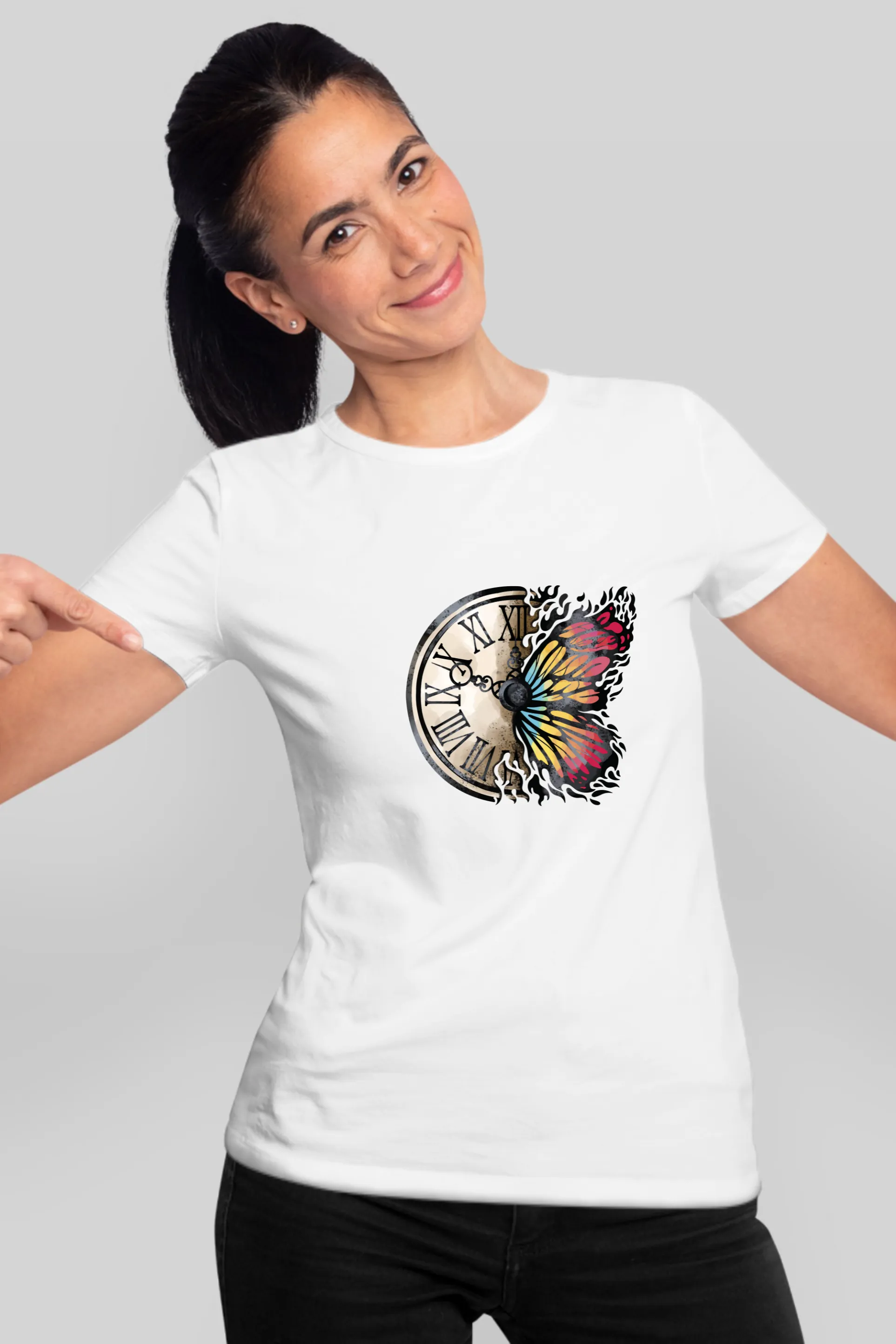 Vintage Clock Printed T-shirt for women