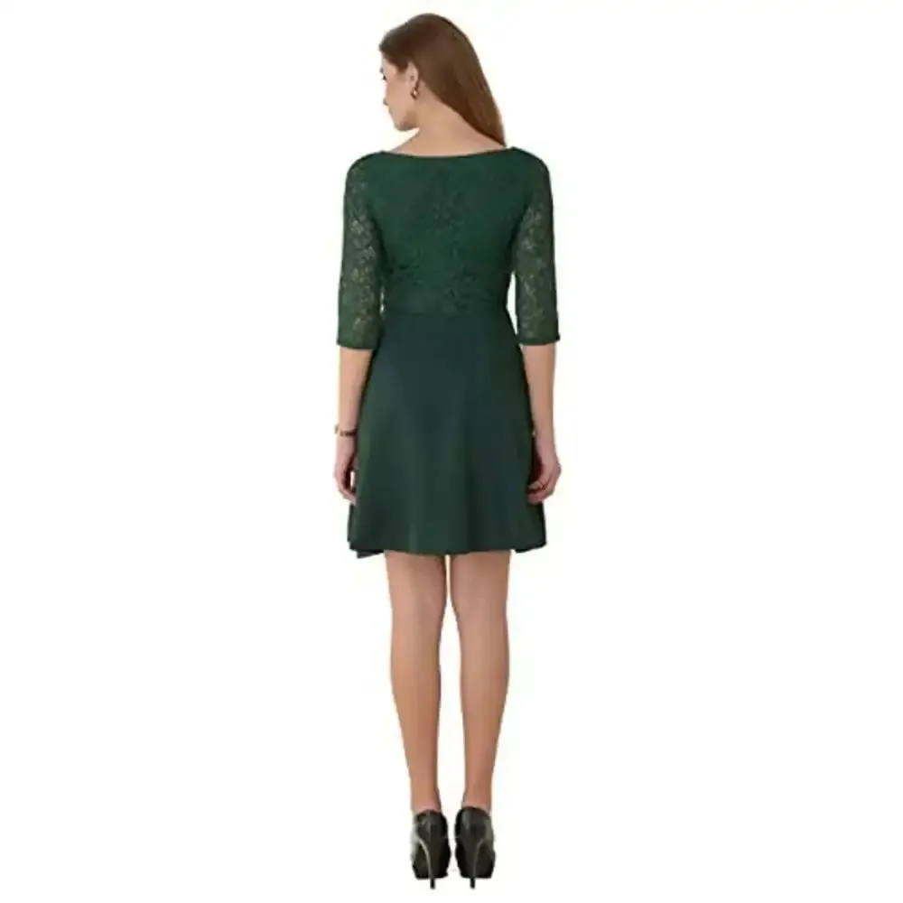 VM Women's Sweetheart Neckline Fit Flare Empire Waist Lace Dress (Green, Small)