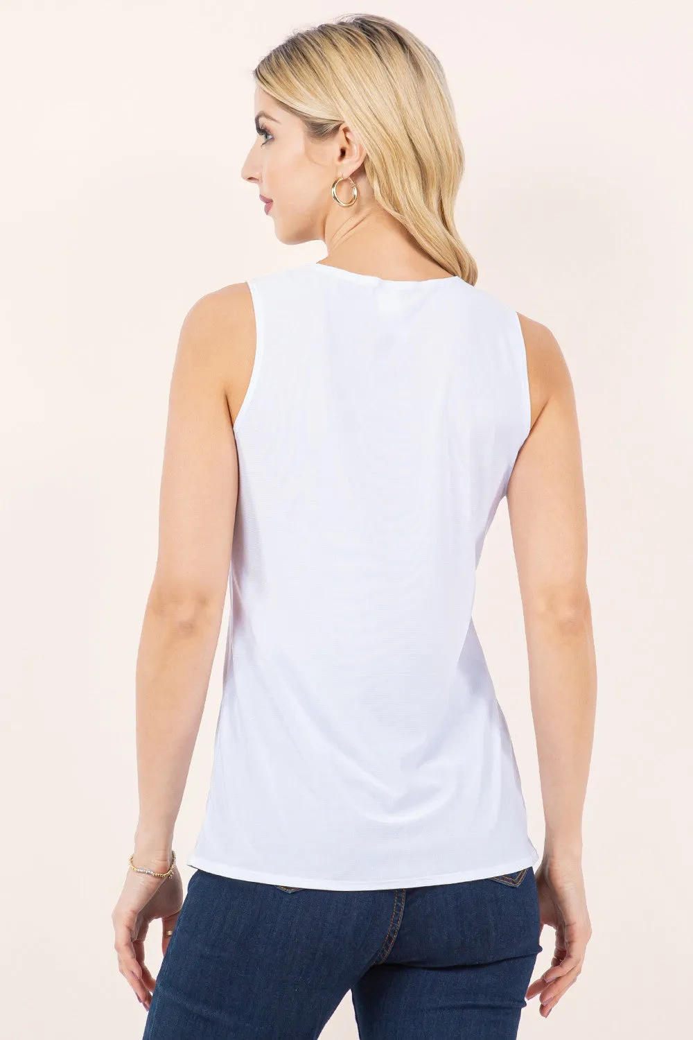 Wide Shoulder Sleeveless Layering Tank- White