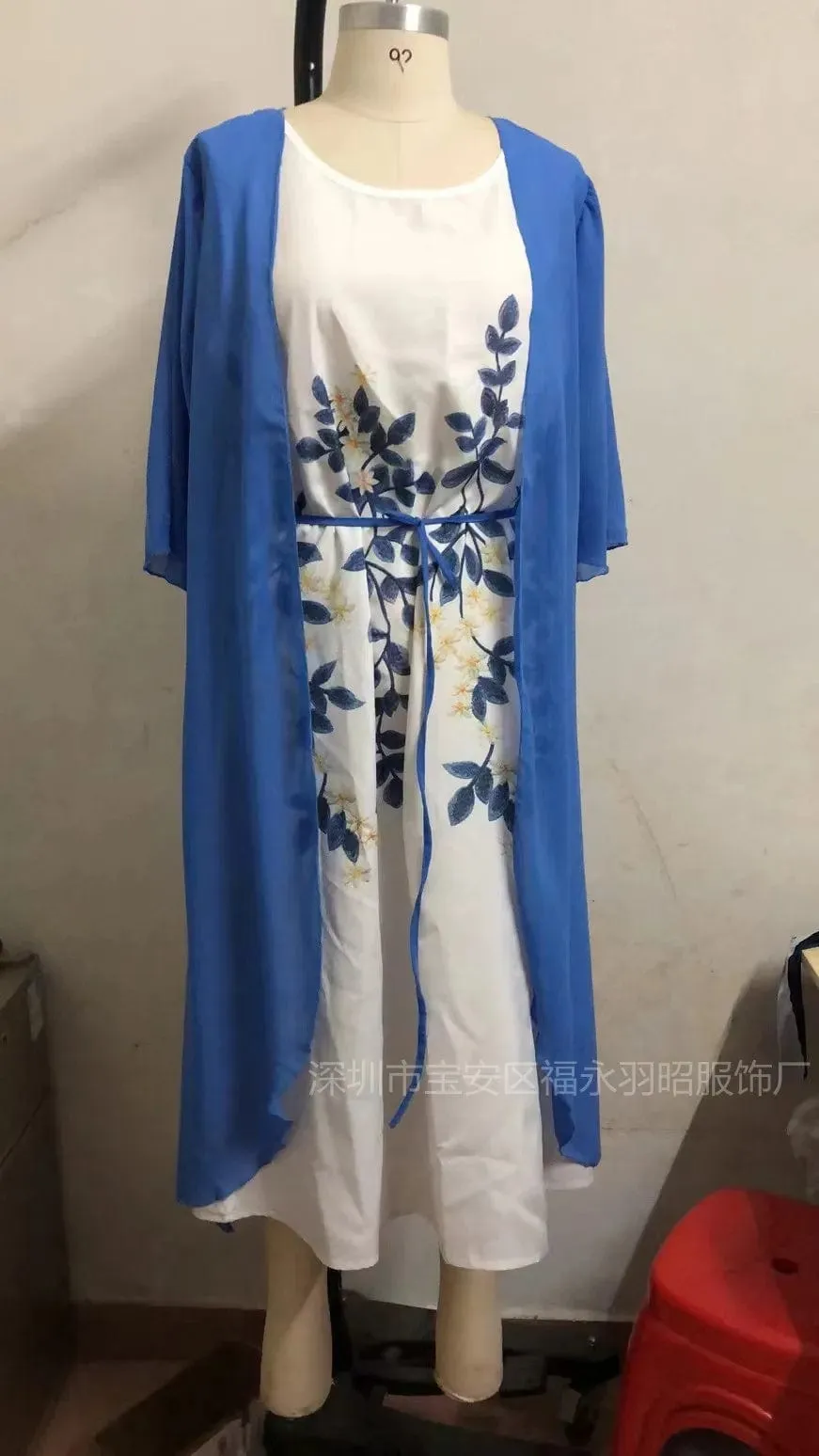 Women's Elegant Round Neck Lace Chiffon Irregular Cardigan dress set