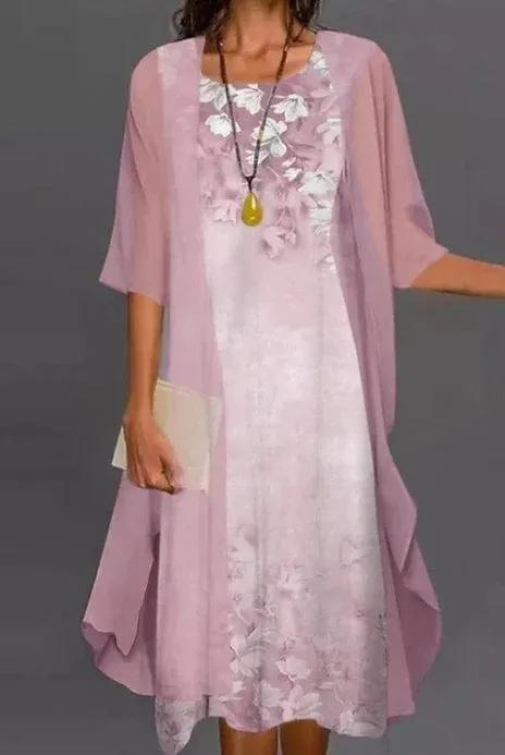 Women's Elegant Round Neck Lace Chiffon Irregular Cardigan dress set