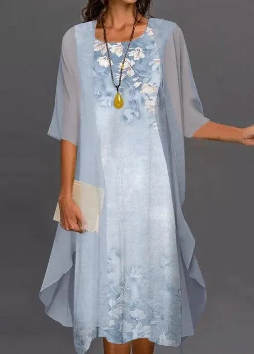Women's Elegant Round Neck Lace Chiffon Irregular Cardigan dress set