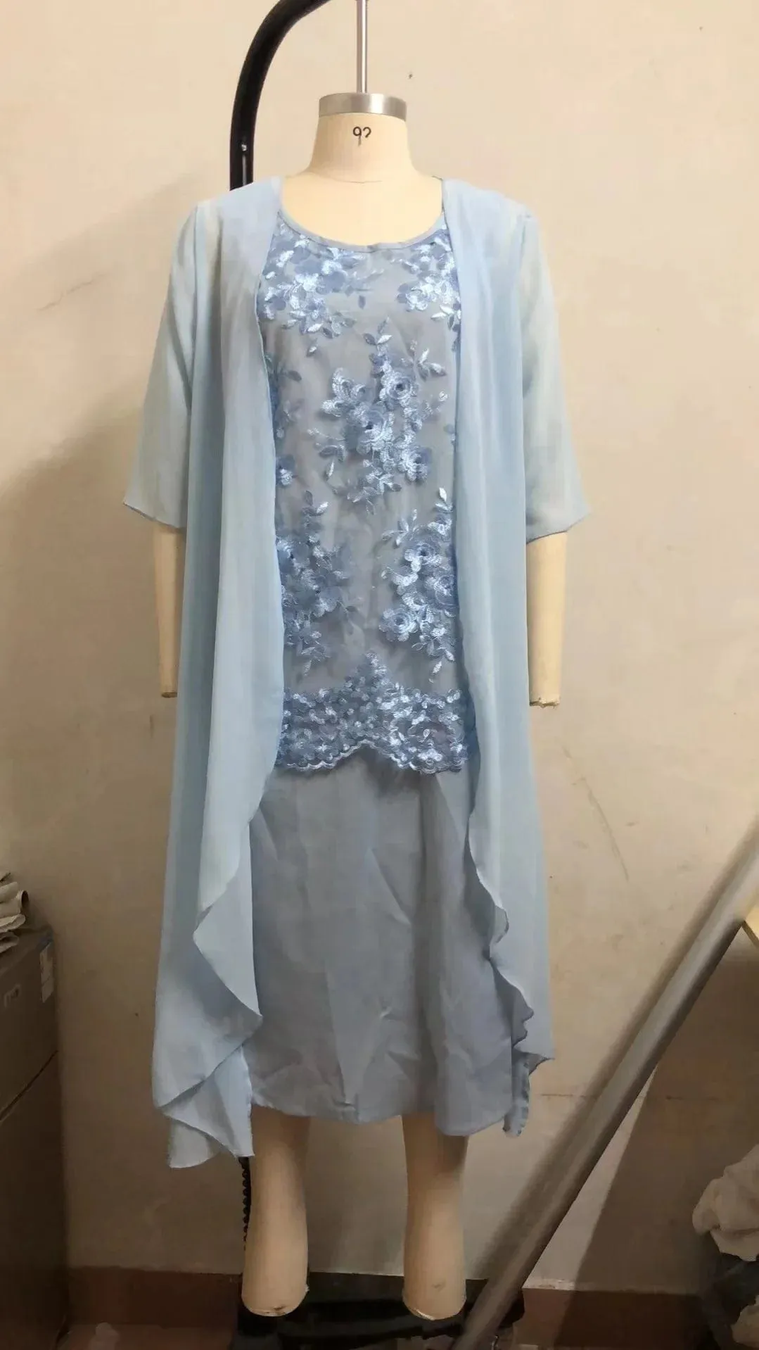 Women's Elegant Round Neck Lace Chiffon Irregular Cardigan dress set