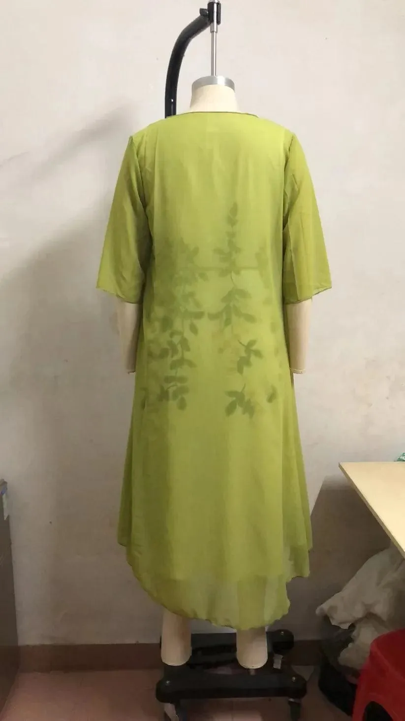 Women's Elegant Round Neck Lace Chiffon Irregular Cardigan dress set