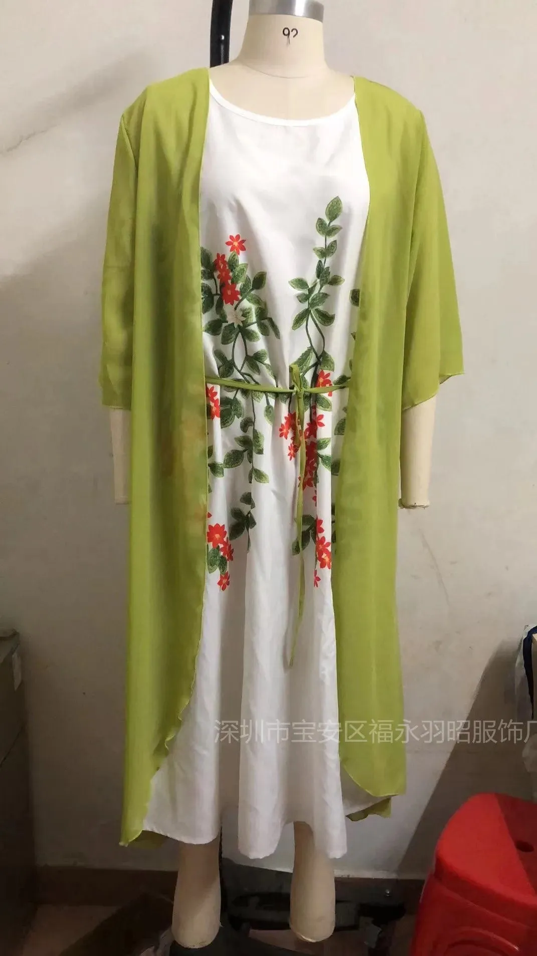 Women's Elegant Round Neck Lace Chiffon Irregular Cardigan dress set