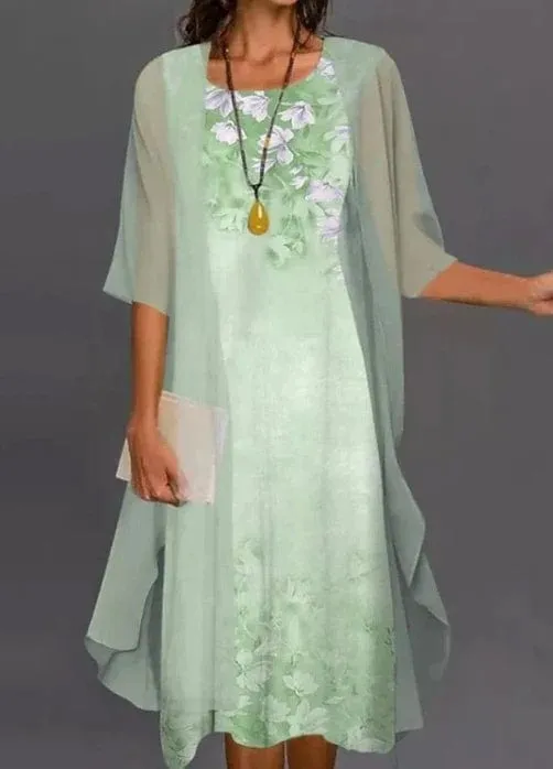 Women's Elegant Round Neck Lace Chiffon Irregular Cardigan dress set