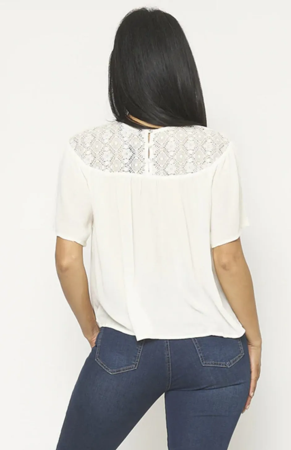 Women's Short Sleeve Lace Detail Swing Top