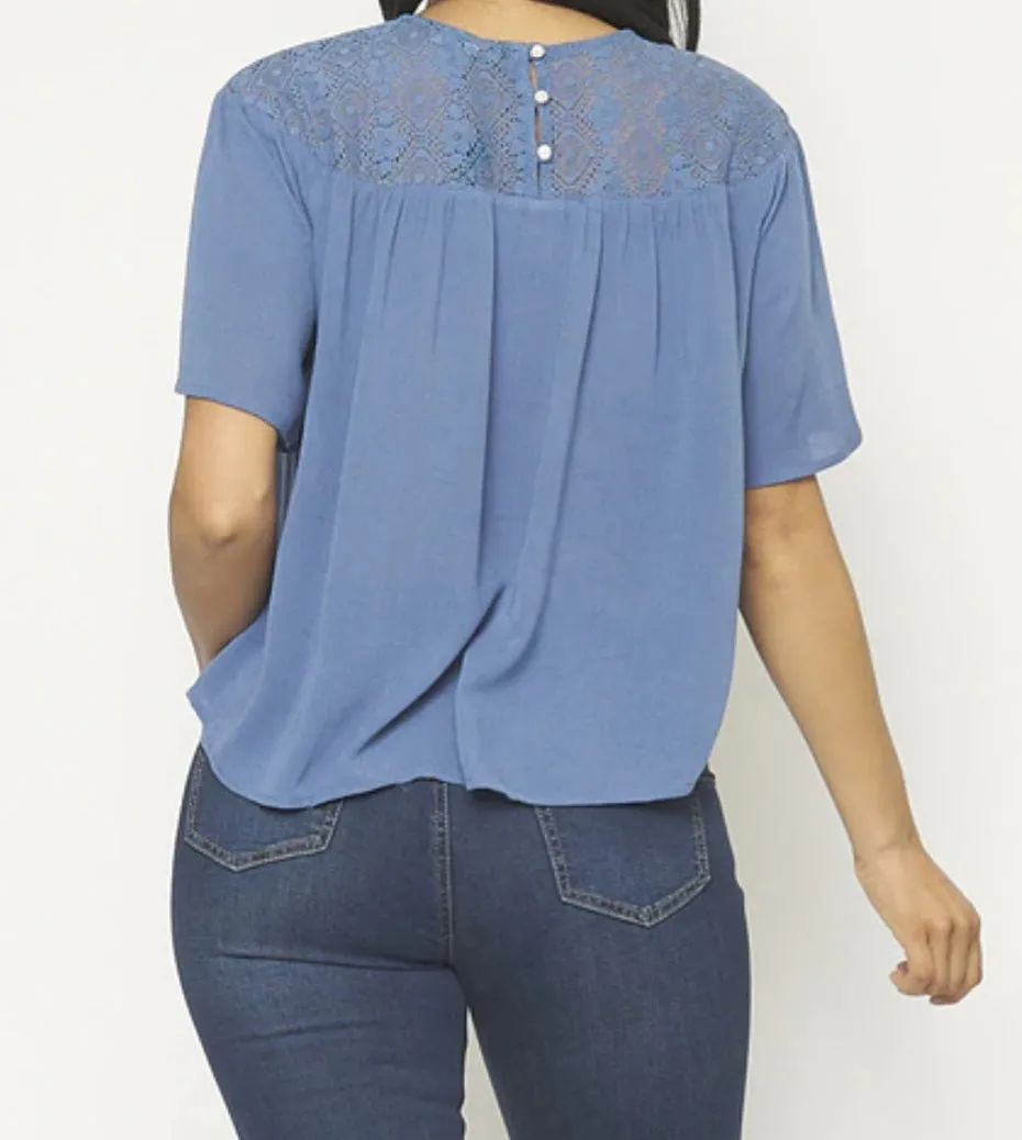 Women's Short Sleeve Lace Detail Swing Top