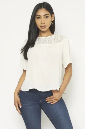 Women's Short Sleeve Lace Detail Swing Top