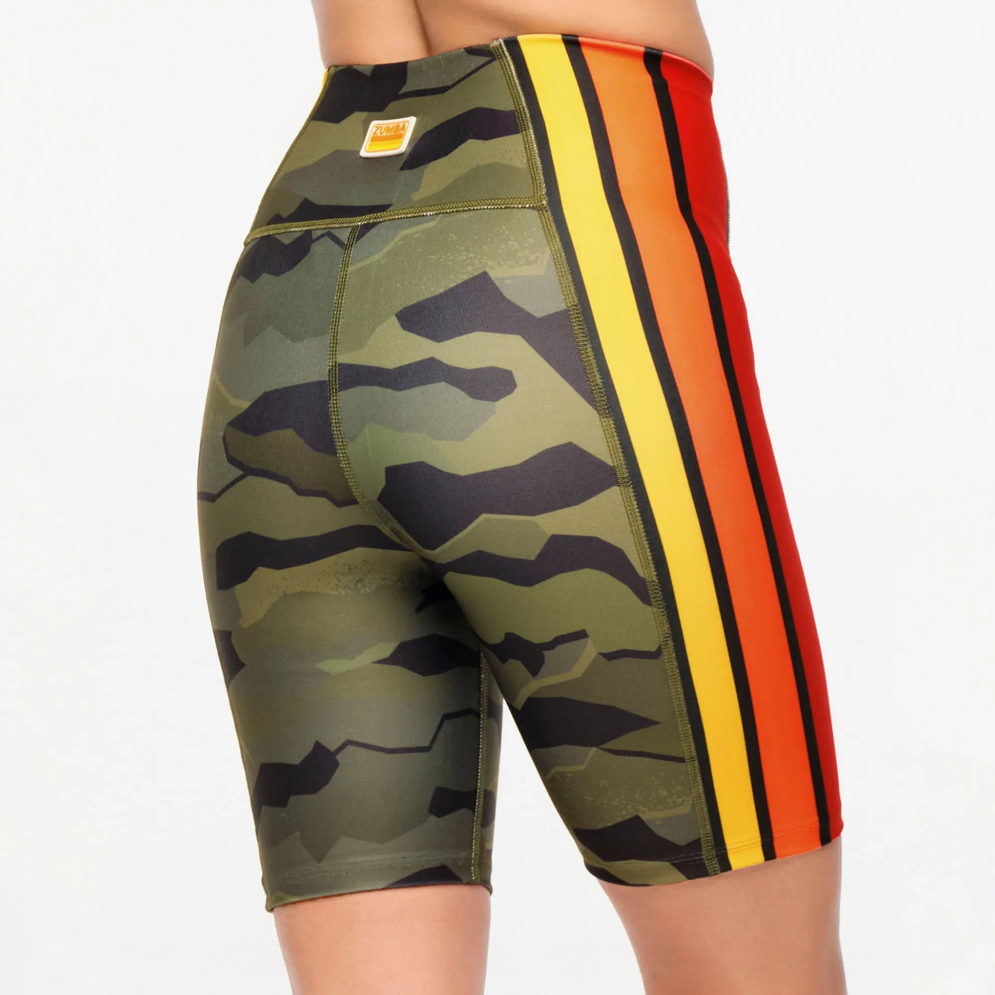 Zumba® Explore High Waisted Biker Shorts - Olive Expedition